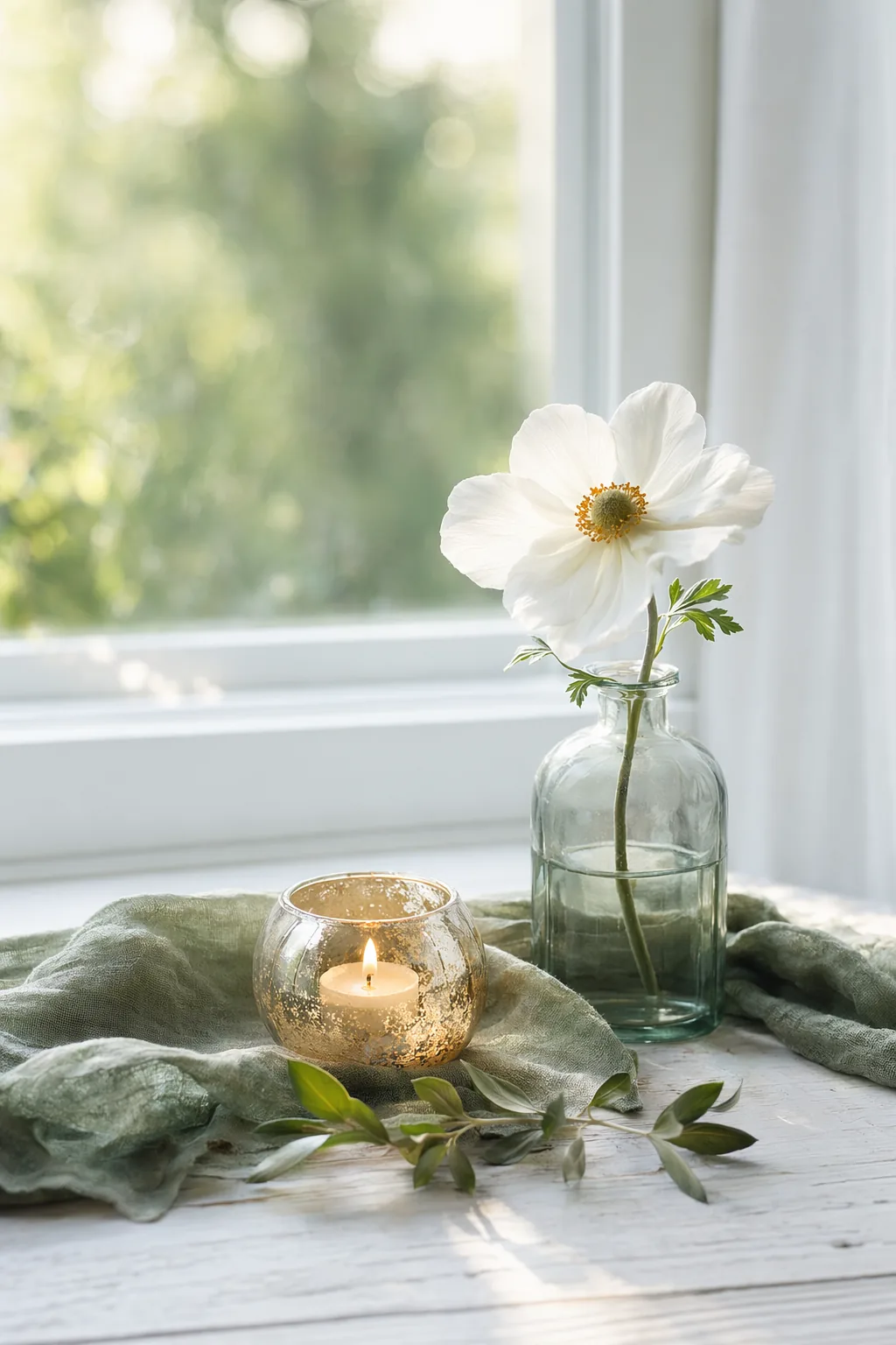 A quiet room with soft window light and a simple vase of flowers